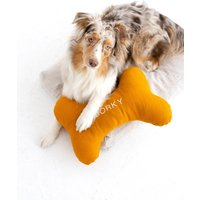 Personalisiertes Hundekissen, Hundeknochen-Form-Kissen, Leinen-Hundekissen-Spielzeug, Besticktes Hundekissen Mit Namen, Hundeknochen-Kissen von SandSnowLinen