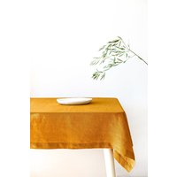 Senf Leinen Tischdecke, Weiche Handgemachte Natürliche Tischdekoration, Tischdecke von SandSnowLinen