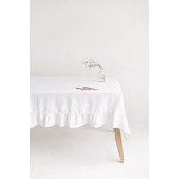 Weiße Leinen Tischdecke Mit Rüschen, Rüschen Für Hochzeit, in Sondergröße von SandSnowLinen