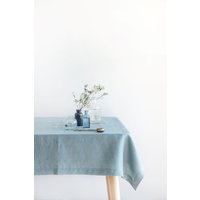 staubige Aqua Leinen Tischdecke, Weiche Handgemachte Natürliche Tischdekoration, Tischdecke von SandSnowLinen