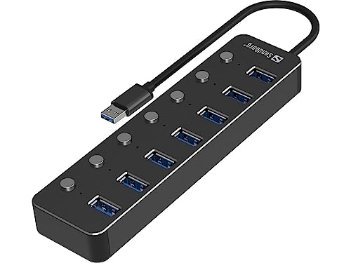 Sandberg USB 3.0 Hub 7 Ports | 7 Datenanschlüsse| Mit Einzelnen EIN/Aus-Schaltern | Plug & Play | USB-Adapter | Schnelle Datenübertragung | USB 3.0 Erweiterung für PC Laptop Computer Tablet MacBook von Sandberg
