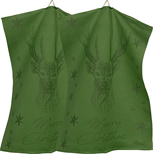 Sander Geschirrtuch"Christmas Deer" 2er-Pack Halbleinen grün Größe 50x70 cm von Sander