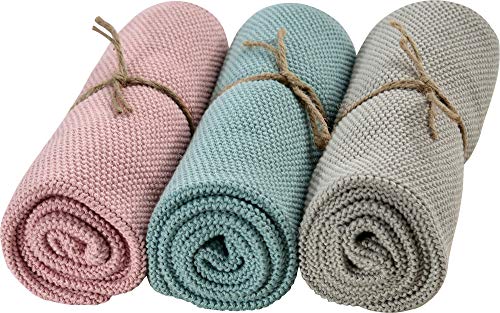 Sander Geschirrtuch "Kitchen Friends" 3er-Pack Baumwolle hellblau-rosé-hellgrau Größe 40x60 cm von Sander