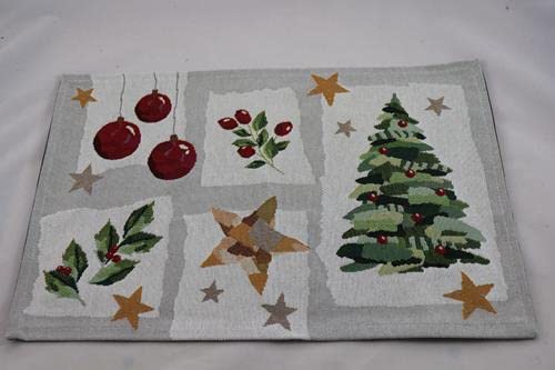 Sander Tischset Platzset My Christmas Gobelin Weihnachten 32 x 48cm Artikel 97464 Fb. 40 Weiss grau rot Baum Stern Zweig von Sander