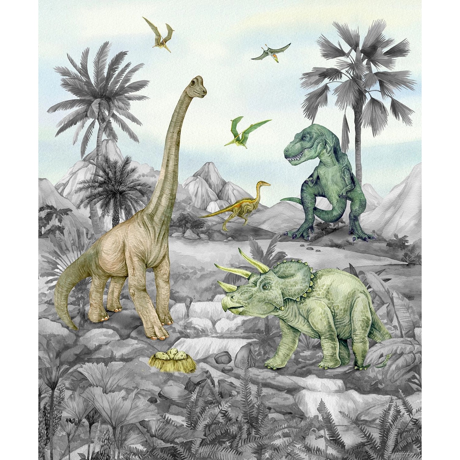 Sanders & Sanders Fototapete Dinosaurier Grau 2,25 x 2,7 m 601202 von Sanders & Sanders