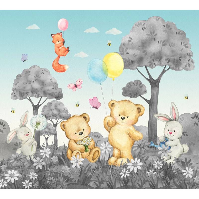 Sanders & Sanders Fototapete Wald Mit Waldtieren Grau und Blau 3 x 2,7 m 601182 von Sanders & Sanders