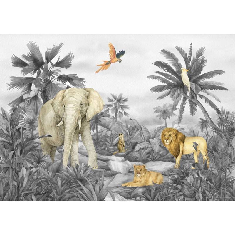 Sanders & Sanders Poster Dschungeltiere Grau 1.1 x 1.55 m 601245 von Sanders & Sanders