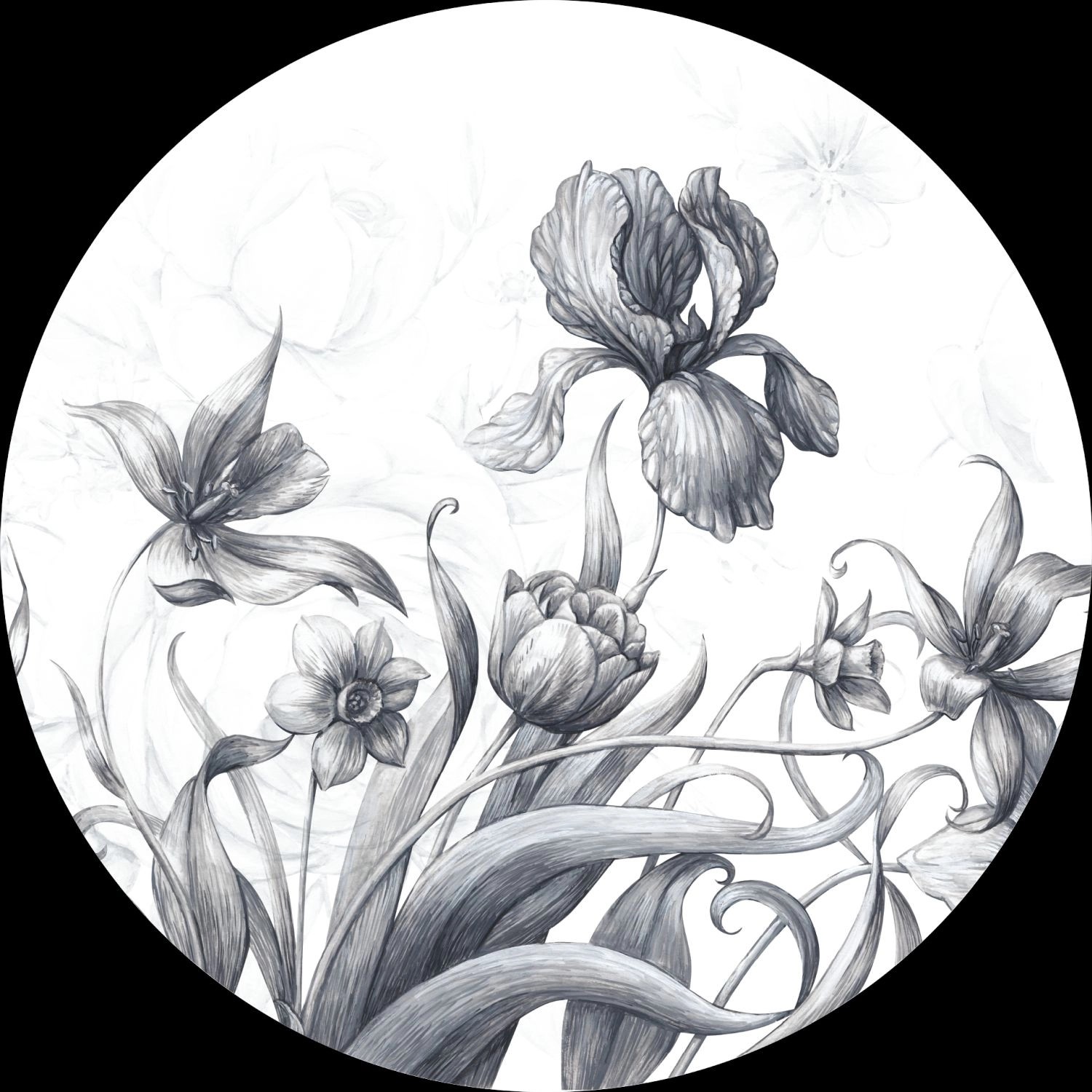 Sanders & Sanders Selbstklebende Runde Tapete Blumen Schwarz-Weiß Ø 140 cm 601136 von Sanders & Sanders