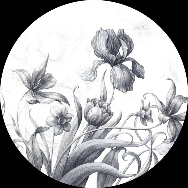 Sanders & Sanders Selbstklebende Runde Tapete Blumen Schwarz-Weiß Ø 140 cm 601136 von Sanders & Sanders