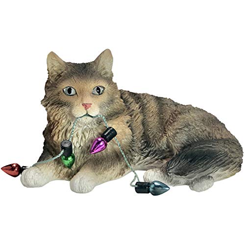 Sandicast Braune getigerte Maine Coon Katze mit Weihnachtsbeleuchtung, Weihnachtsdekoration, Mehrfarbig (XSO33901) von Sandicast