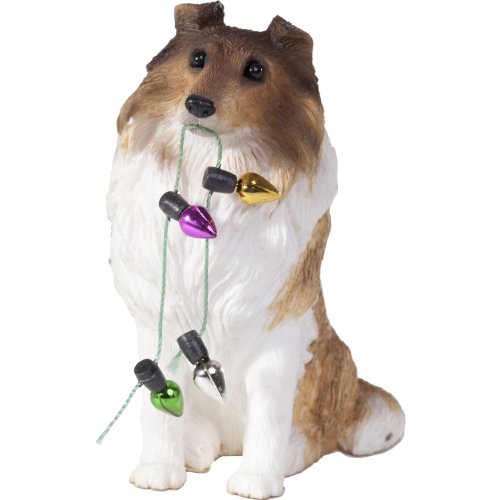 Sandicast Sable Collie Holding Holiday Lights Christmas Ornament von Sandicast