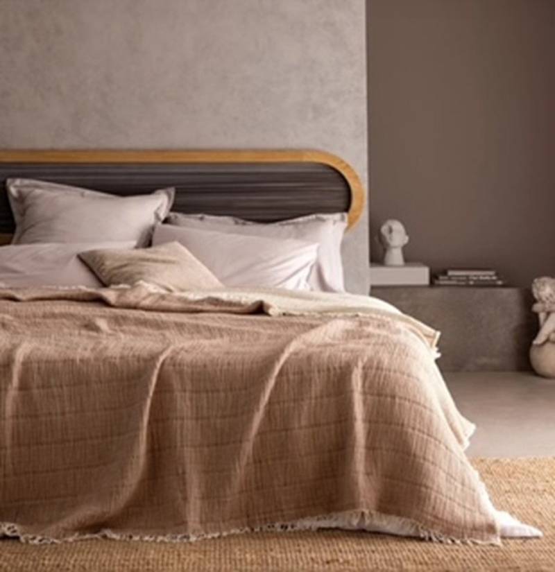 Wohndecke Musselin Wohndecke Carolines Double Face Dunkelbeige/Beige, Sandiik, Kuscheldecke auf der Couch oder Zudecke zum Schlafen von Sandiik