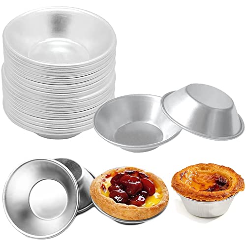 Katleay 25 Stück Kuchen Cookie Form, Aluminiumfolie Tassen, Cupcake Eierkuchenform, Backen Muffin Dose, Silberfarbene Aluminium-Eierkuchenform, für Kleine Kuchen, Muffin-Cupcake von Katleay