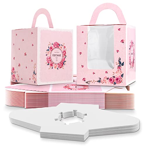 Sandiyago 25 Stück einzelne Cupcake-Boxen, individuelle Kuchenboxen mit Fenster, Cupcake-Träger mit Einsätzen, Backboxen mit Griff, für Babypartys, Hochzeiten, Geburtstagsfeiern von Sandiyago