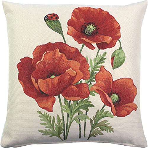 SANDNER Mohn Gobelin Kissenbezug 45 x 45 cm rot von Sandner
