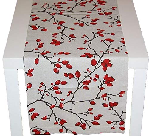 Sandner Hagebutten Tischläufer Tischdecke Decke Läufer Herbst Tischdekoration Aufleger Beige Rot Rustikal (40 x 100 cm) von Sandner
