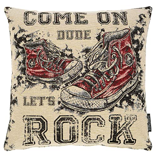 Sandner Lets Rock Kissenhülle 45x45 cm Gobelin Dekokissen Kissenbezug Schuhe Retro Amerikanisch von Sandner