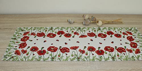 Sandner Tischläufer Gobelin Mohnwiese Läufer Tischtuch Tischdekoration, 1 Stück (38 x 100 cm), Beige, Grün, Rot von Sandner