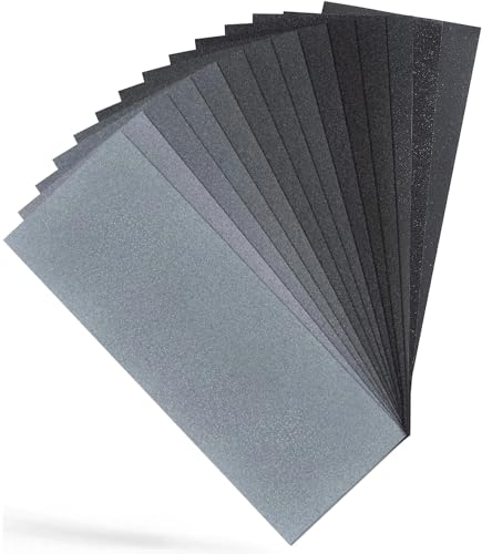 Sandphyrre Schleifpapier Set，14 Stück Körnung von 400 bis 2000 Fein Sandpapier，Nass und Trocken für Auto, Metall，Holzmöbel，Stein，Lack，Glas Wasser Schmirgelpapier，9 x 3,6 Zoll von Sandphyrre