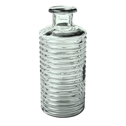 Glasvase Channel Bottle 21cm. Blumenvase aus Glas, Flasche, geriffelt mit Wellen transparent Natur KLAR von Sandra Rich GmbH