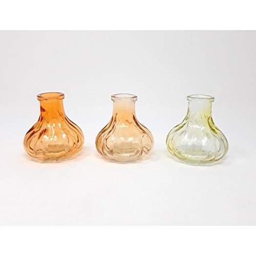 Sandra Rich. Glas VASE Bottle Stripes. 3 kleine Flaschen ca 7 x 7 cm. Orange - GELB 1167-7-30 von Sandra Rich GmbH