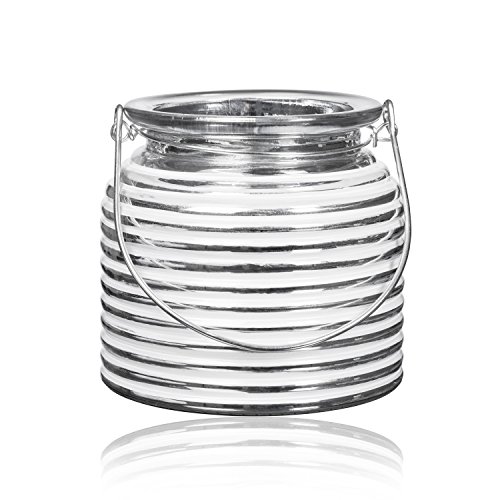 SANDRA RICH, Glas- Laterne White Relief Silber verspiegelt mit Rillen in Weiss, 10,5 cm. 9153-10-40 von Sandra Rich