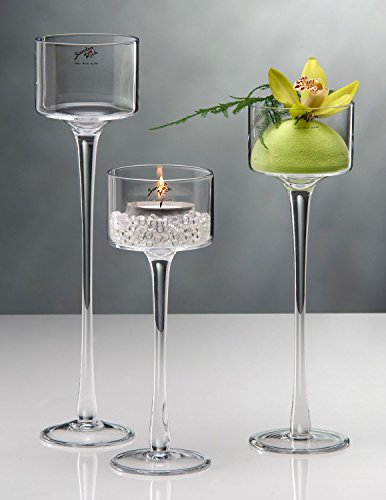 3 Größen, Teelichthalter auf Fuß, Glas, H. 15-20-25cm D. 9cm rund Sandra Rich von Sandra Rich