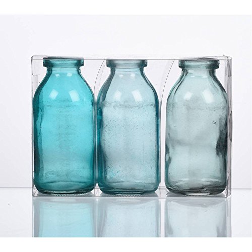 Sandra Rich 3er Pack Flaschenvasen Bottle H. 10cm D. 5cm blau türkis Glas von Sandra Rich