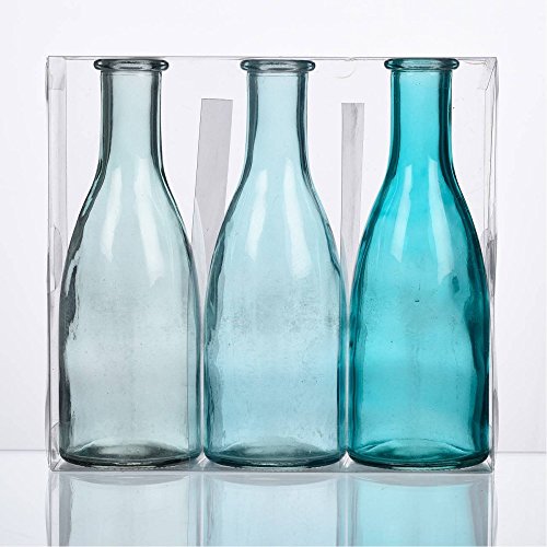 3er Pack Flaschenvasen Bottle H. 18,5cm D. 6,5cm blau türkis Glas Sandra Rich von Sandra Rich