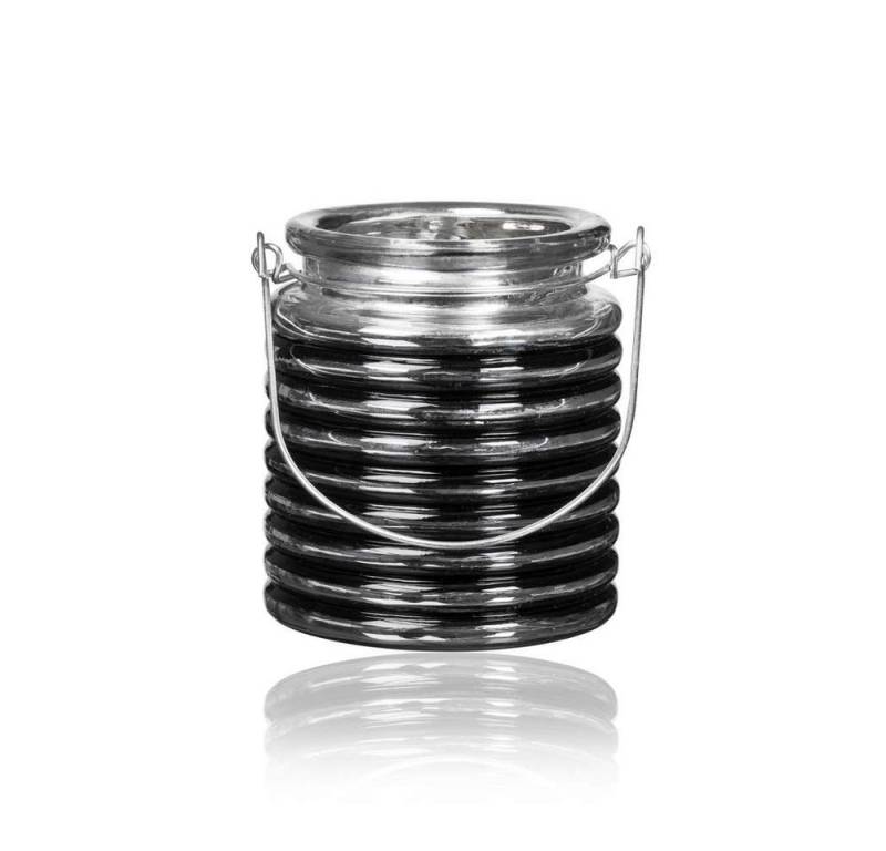 Sandra Rich Windlicht SANDRA RICH, GLASLATERNE BLACK RELIEF Silber verspiegelt SCHWARZ 9cm. von Sandra Rich