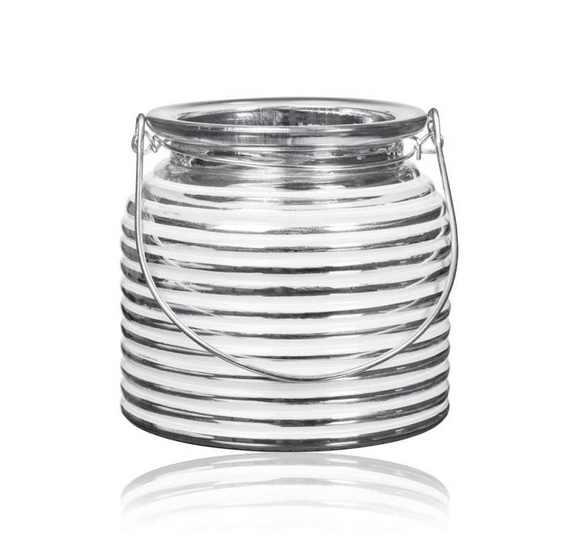 Sandra Rich Windlicht SANDRA RICH, GLASLATERNE WHITE RELIEF Silber WEISS 10,5cm. von Sandra Rich