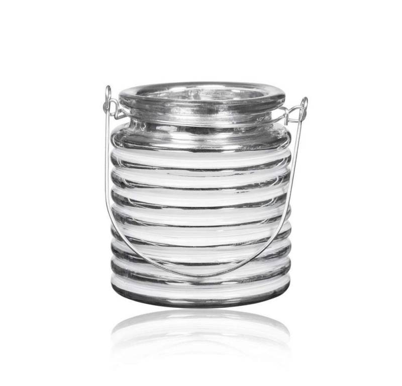 Sandra Rich Windlicht SANDRA RICH, GLASLATERNE WHITE RELIEF Silber verspiegelt WEISS 9cm. von Sandra Rich