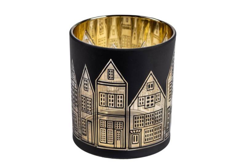 Sandra Rich Windlicht SANDRA RICH Teelichtlgas "Häuserzeile" Windlicht 10cm SCHWARZ / GOLD von Sandra Rich