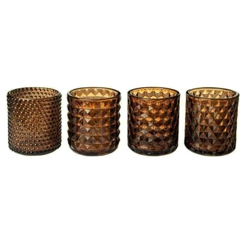 Teelichthalter Style Set mit 4 Teelichtgläsern 9cm. Windlicht Kerzenglas Kerzenhalter 4er Set (Braun Haselnuss) von Sandra Rich