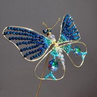 Schmetterling Gartendeko Blau | Gartenstecker Aus Glas Perlen Handgemachter Blumenstecker Draht Sonnenfänger Garten Geschenk Für Mama von SandraHofmannDecor