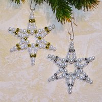 Perlensterne Weiß 9 cm 3Er-Set/Christbaumschmuck Sterne Weihnachtssterne Aus Perlen Gold Oder Silber von SandrasKreativStube