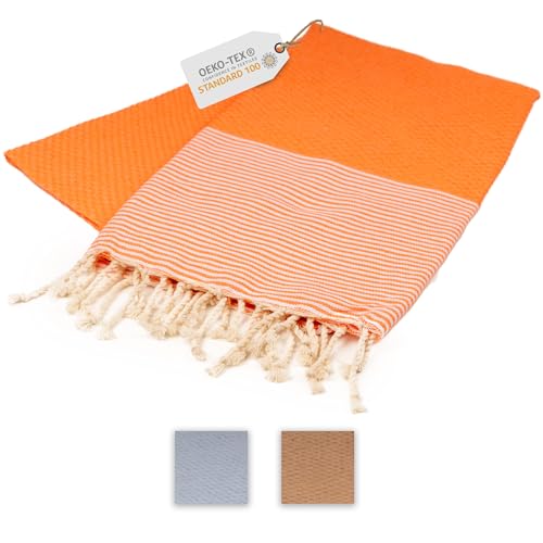 Sandrella | Hamamtuch | Recycelte Baumwolle | Sauna-, Strand-, Dusch-, Bade- & Yogatuch | 90x170cm | Orange von Sandrella