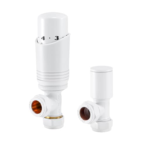Zentralheizung TRV Heizkörperventile - Gerade Heizkörperventile, Weiße Heizkörperventile, Thermostatisches Heizkörperventil, Gerades Heizkörperventil mit Lockshield Ventil - 15mm (Gerade Weiß) von Sandy Beach