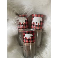 Büffel Plaid Familie Becher Set Papa Mama Mini Bärchen von SandyStarfishNH