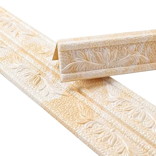 3D wasserdichte Schaumstoff-Sockelleistenaufkleber, einfach zu verwendende Zierleiste für Wände und Möbel (Gelbweiß) von Sandyseptember