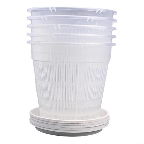 5 transparente Orchideentöpfe mit Drainagelöchern und Untertassen, um den richtigen Wasserfluss zu bieten und die Wurzelentwicklung zu unterstützen (16 cm) von Sandyseptember