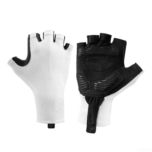 Atmungsaktive Halbfinger-Fahrradhandschuhe für Männer und Frauen, mit stoßdämpfender Handflächenpolsterung und Silikongriff für stabile Lenkerkontrolle (Größe L, Weiß) von Sandyseptember