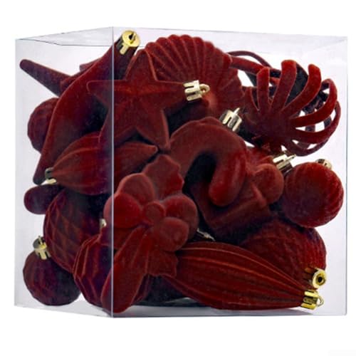 Beflocktes Weihnachtskugel-Set mit 28 Ornamenten zum Dekorieren von Urlaubsbäumen und Veranstaltungsorten, inklusive einfachen Aufhängeschlaufen für schnellen Aufbau (dunkelbraun) von Sandyseptember