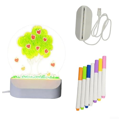 Kreatives Acryl-Zeichenbrett mit warmem Nachtlicht und USB-Kabel für Kinder, unterstützt fantasievolles und interaktives Zeichnen (rund) von Sandyseptember