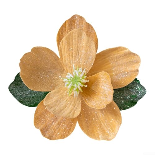 Künstliche Magnolienblumen mit Glitzerakzenten und gefalteter Struktur, geeignet für Weihnachtsbaum und Innendekoration (Gold) von Sandyseptember