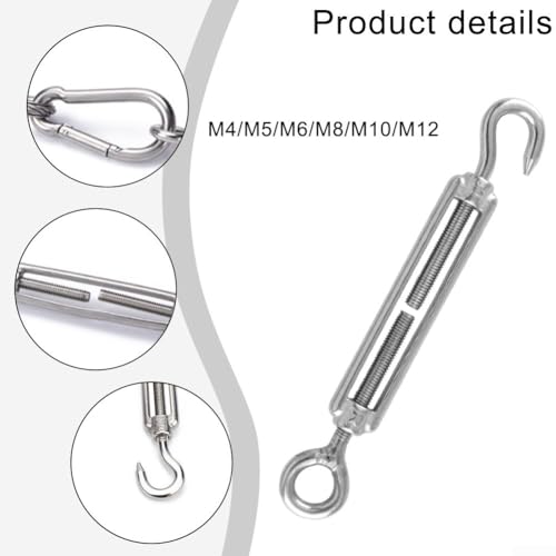 Robustes 304 Edelstahl-Drahtseilspanner-Set, Haken-Ösen-Design für einfache Kabelanpassung, 5 Stück (M*12) von Sandyseptember