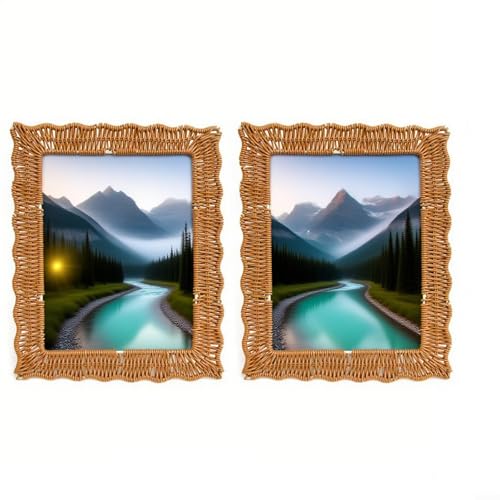 Sandyseptember Boho-Rattan-Bilderrahmen-Set, 2 Stück, mit organischer Textur und natürlichem Look für abgestimmte Wand- oder Regaldekorationen (2 Stück) von Sandyseptember