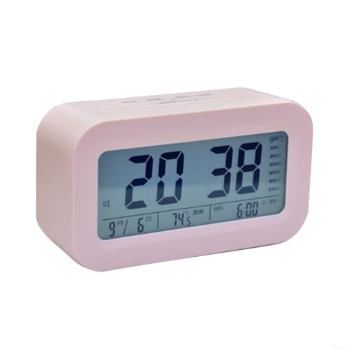 Sandyseptember Digitaler Wecker mit intelligentem Nachtlicht, Sprachzeit, Dreifach-Alarmen, Temperaturanzeige, Schlummerfunktion für Zuhause, Büro, Schule (Rosa) von Sandyseptember