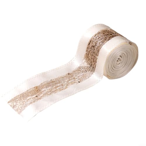 Sandyseptember Goldfarbenes und weißes Weihnachtsband, 5 m x 6,3 cm, Leinengeflecht, Drahtrand, zum Verpacken von Weihnachtsbaumkranz und Tischdekoration, 2 Rollen (weiß) von Sandyseptember