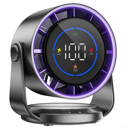 Sandyseptember Kompakter wiederaufladbarer Umwälzventilator mit LED-Display, 100 einstellbare Geschwindigkeiten, für Schlafzimmer, Arbeitszimmer (schwarz) von Sandyseptember